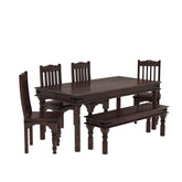 Ajmer Solid Sheesham Wood 6 Seater Dining Set With Bench (Without Cushion, Walnut Finish)